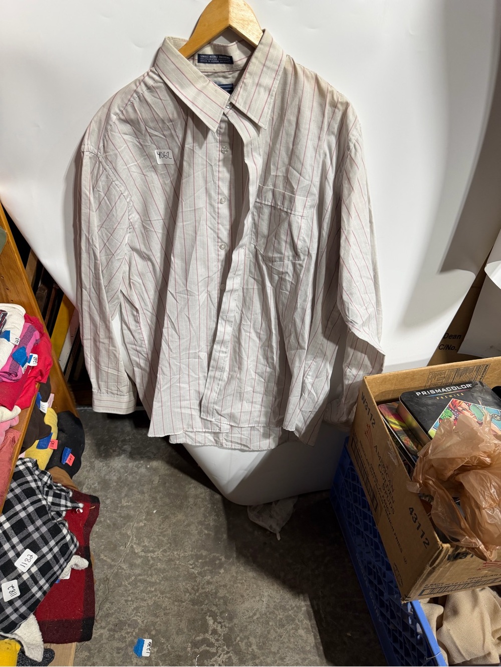 #4062-Men's Button-Up Dress Shirt in White with Red Pinstripes